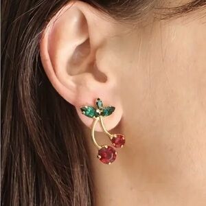 Exquisite Cherry Shiny red and green zirconias Inlaid Earrings 18k gold plated